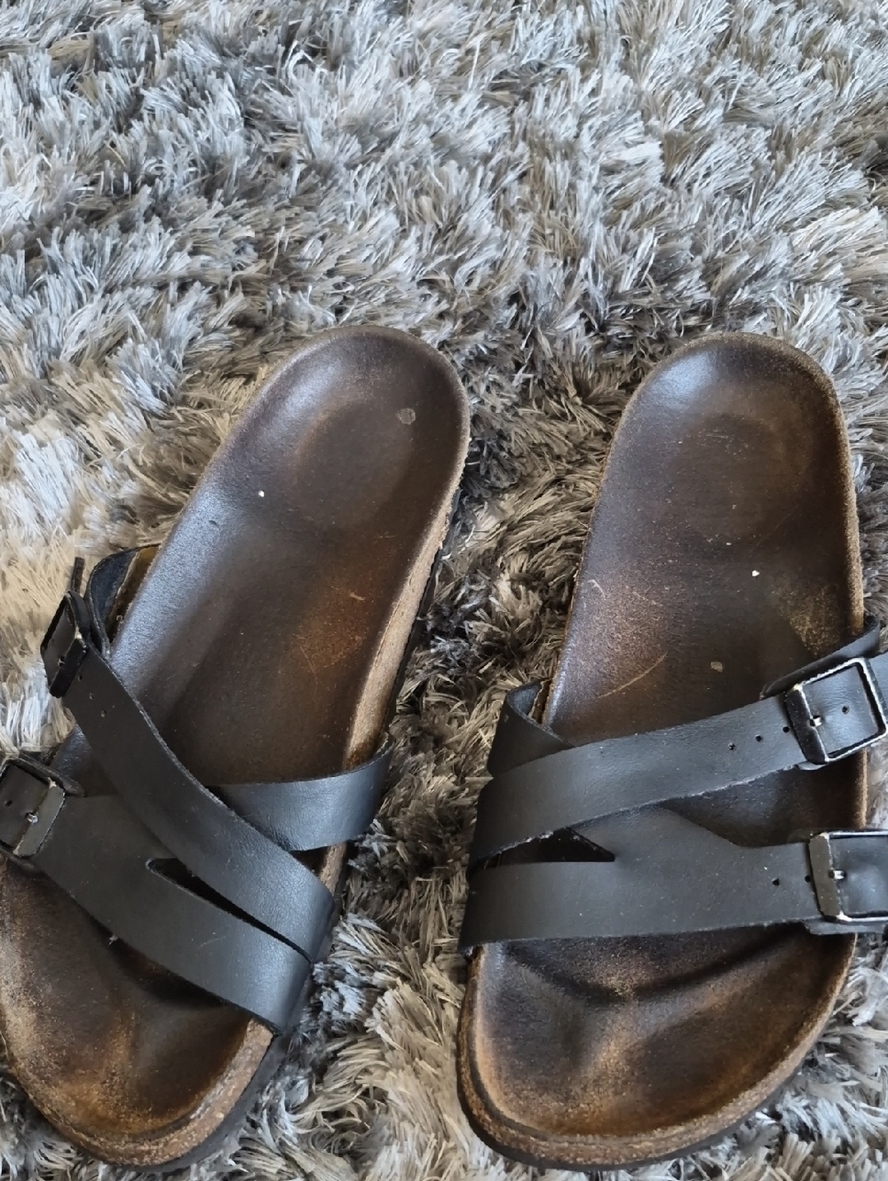 Birkenstock Black Cross-Strap Leather Slide Sandals